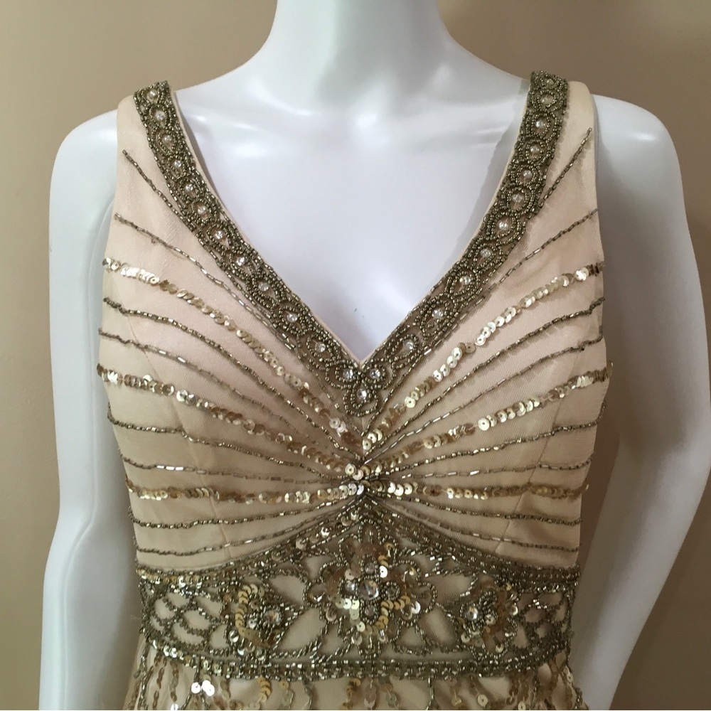 Sue Wong Nocturne BHLDN beaded embroidered champagne Maxi Dress woman’s size 2 - Picture 4 of 9